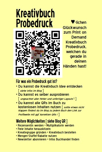 Kreativbuch Probedruck zum Ausprobieren und mal Reinschnuppern Info Einleger